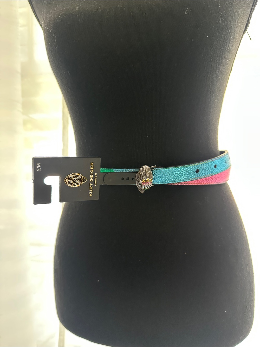 Kurt Geiger Two-Tone Pebbled Leather Belt in Teal and Pink